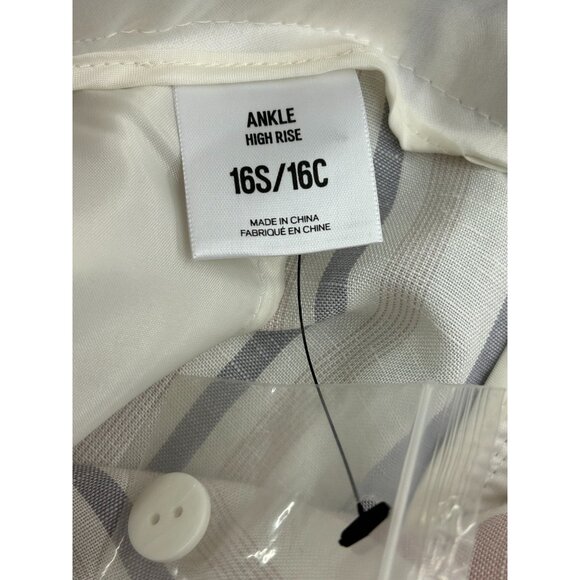 Express Pants Womens 16S/16C White Pink Gray Striped Ankle High RiseNWT - Picture 3 of 13